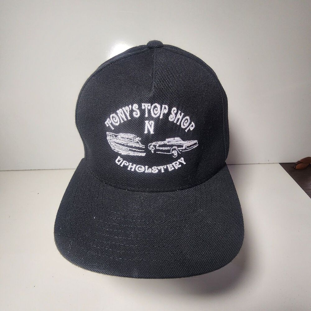 Tony's Top Shop N Upholstery Black Baseball Cap Hat Boat Car Logo Embroidered
